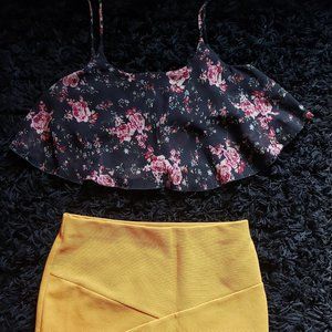 Forever 21 Mini Skirt & Floral Crop Top Set - Sz M